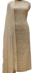 Dyeable Hand Embroidered Chikankari Georgette Two Piece Unstitched Suit Set - Luxurion World