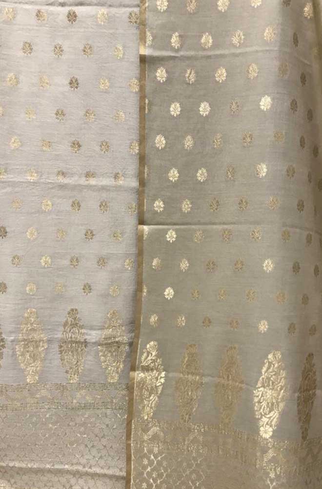 Dyeable Handloom Banarasi Moonga Silk Three Piece Unstitched Suit Set - Luxurion World