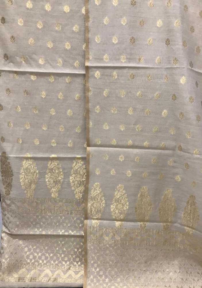 Dyeable Handloom Banarasi Moonga Silk Three Piece Unstitched Suit Set - Luxurion World