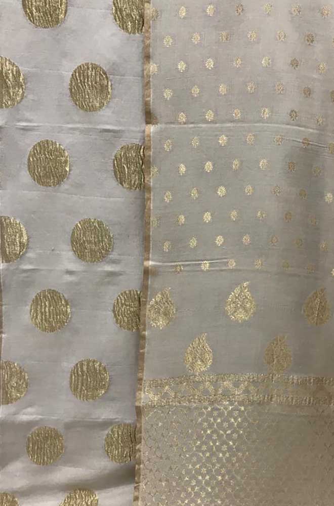 Dyeable Handloom Banarasi Moonga Silk Three Piece Unstitched Suit Set - Luxurion World