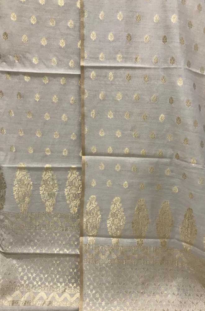 Dyeable Handloom Banarasi Moonga Silk Three Piece Unstitched Suit Set - Luxurion World