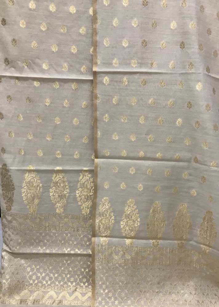 Dyeable Handloom Banarasi Moonga Silk Three Piece Unstitched Suit Set - Luxurion World