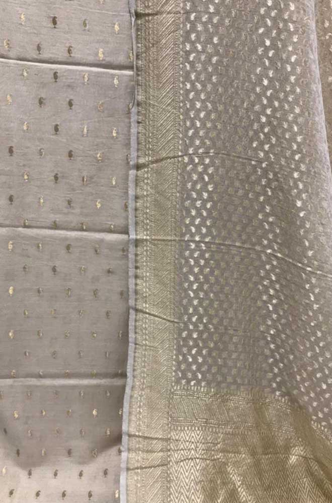 Dyeable Handloom Banarasi Moonga Silk Three Piece Unstitched Suit Set - Luxurion World