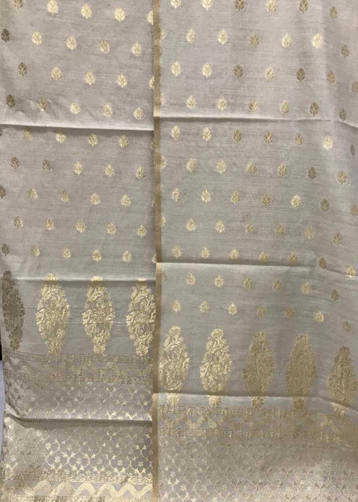 Dyeable Handloom Banarasi Moonga Silk Three Piece Unstitched Suit Set