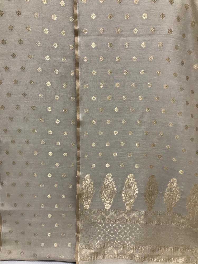 Dyeable Handloom Banarasi Moonga Silk Three Piece Unstitched Suit Set - Luxurion World