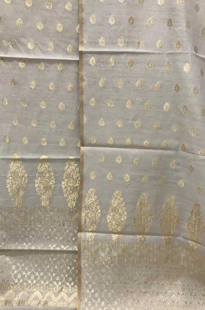 Dyeable Handloom Banarasi Moonga Silk Three Piece Unstitched Suit Set - Luxurion World