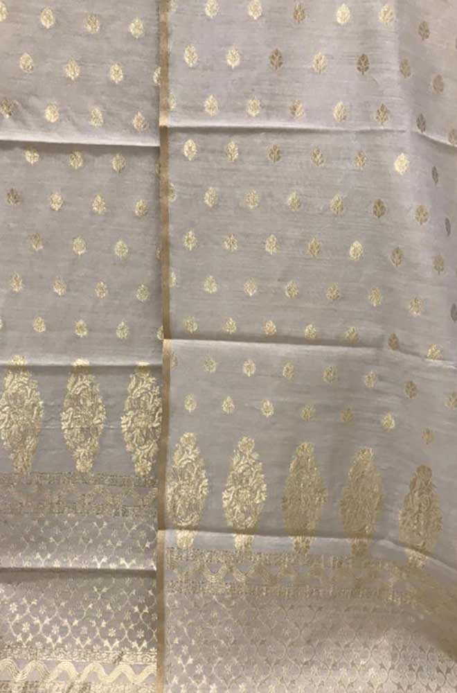 Dyeable Handloom Banarasi Moonga Silk Three Piece Unstitched Suit Set