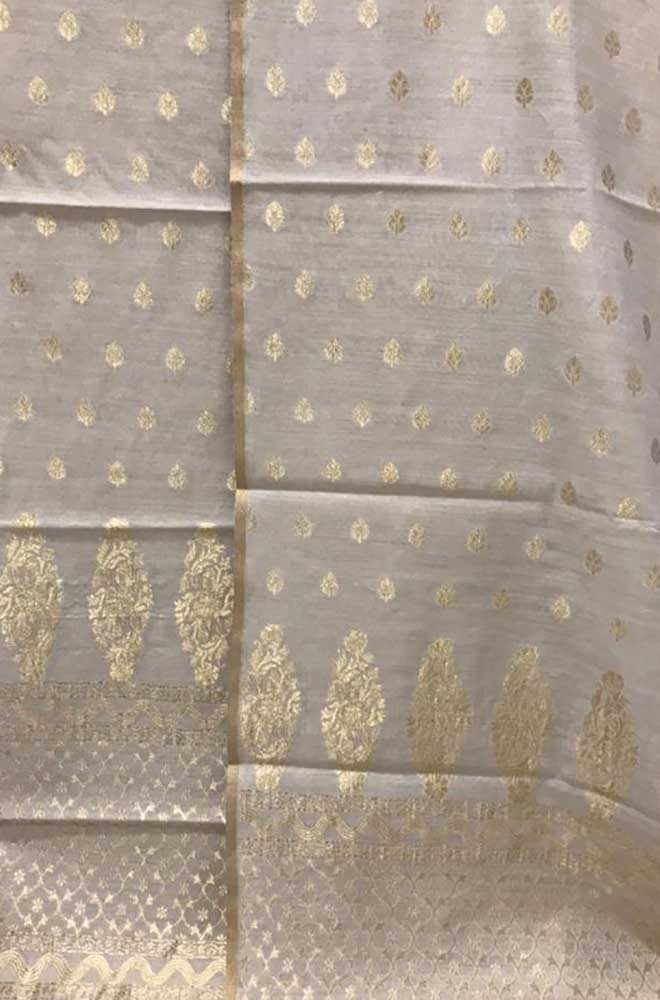 Dyeable Handloom Banarasi Moonga Silk Three Piece Unstitched Suit Set - Luxurion World