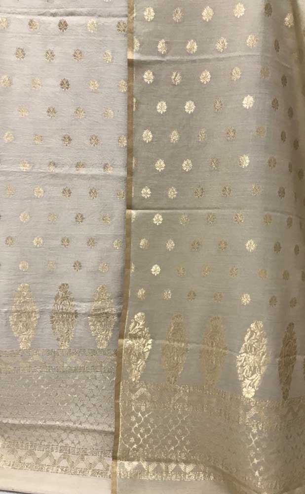 Dyeable Handloom Banarasi Moonga Silk Three Piece Unstitched Suit Set - Luxurion World
