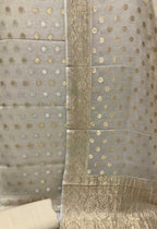 Dyeable Handloom Banarasi Moonga Silk Three Piece Unstitched Suit Set - Luxurion World
