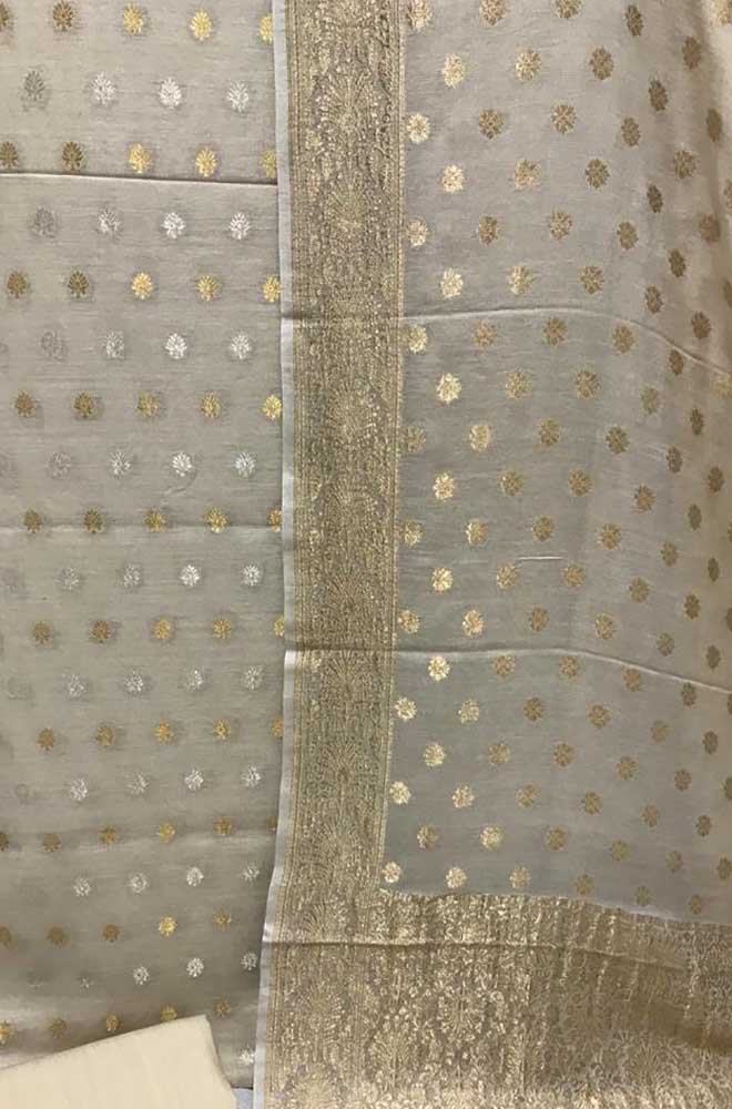 Dyeable Handloom Banarasi Moonga Silk Three Piece Unstitched Suit Set - Luxurion World