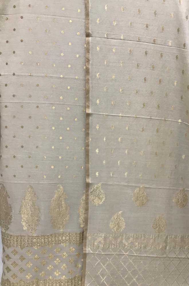 Dyeable Handloom Banarasi Moonga Silk Three Piece Unstitched Suit Set - Luxurion World