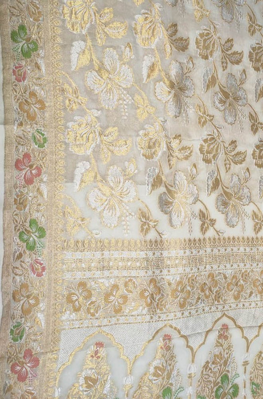 Dyeable Handloom Banarasi Pure Georgette Sona Roopa Meenakari Saree - Luxurion World