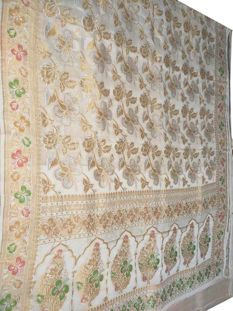 Dyeable Handloom Banarasi Pure Georgette Sona Roopa Meenakari Saree - Luxurion World