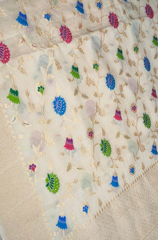 Dyeable Handloom Banarasi Pure Moonga Silk Meenakari Saree - Luxurion World