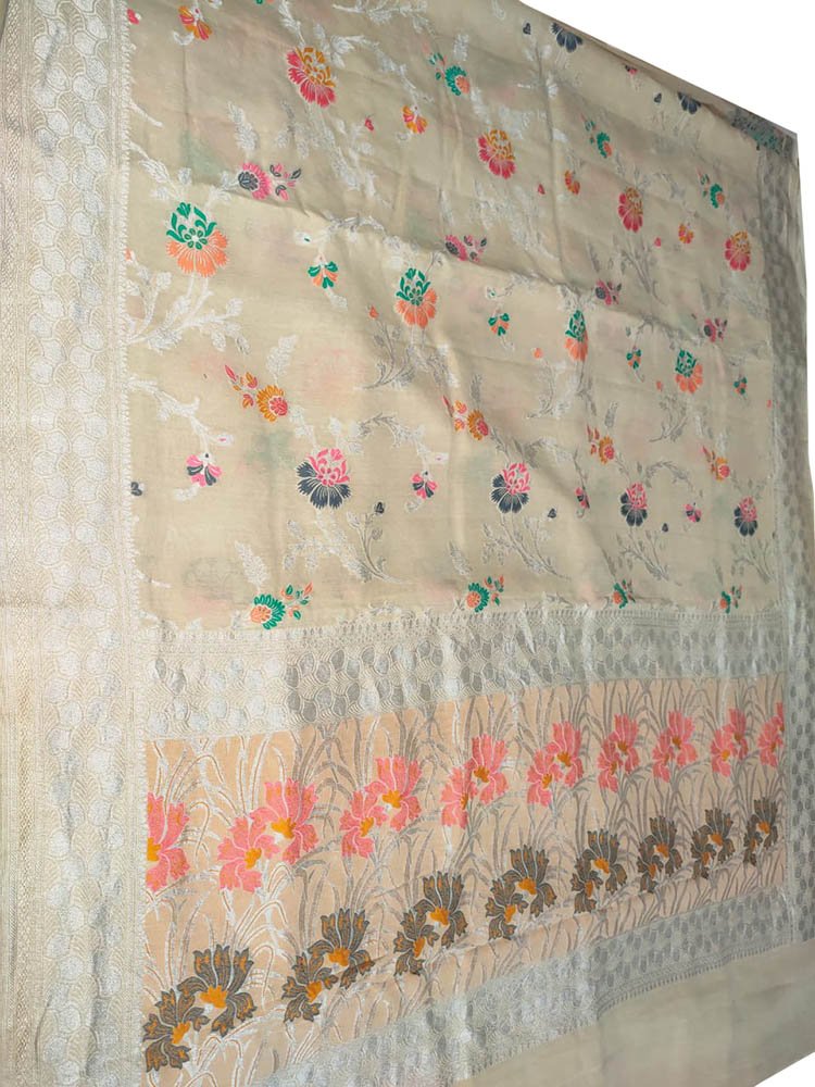 Dyeable Handloom Banarasi Pure Moonga Silk Meenakari Saree - Luxurion World