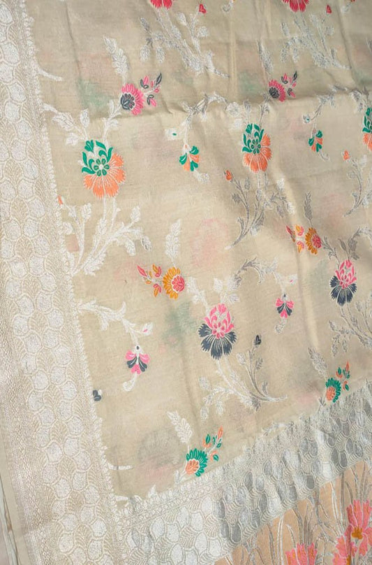 Dyeable Handloom Banarasi Pure Moonga Silk Meenakari Saree - Luxurion World