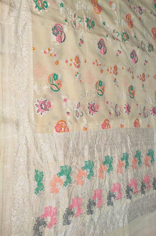 Dyeable Handloom Banarasi Pure Moonga Silk Meenakari Saree - Luxurion World