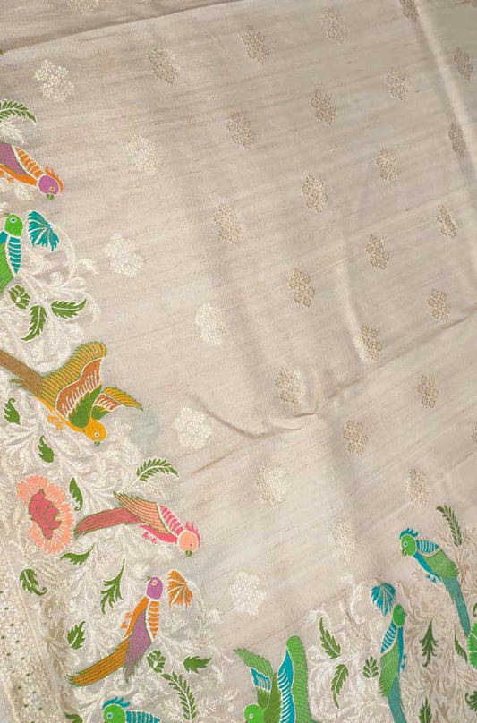 Dyeable Handloom Banarasi Pure Tussar Georgette Meenakari Saree - Luxurion World