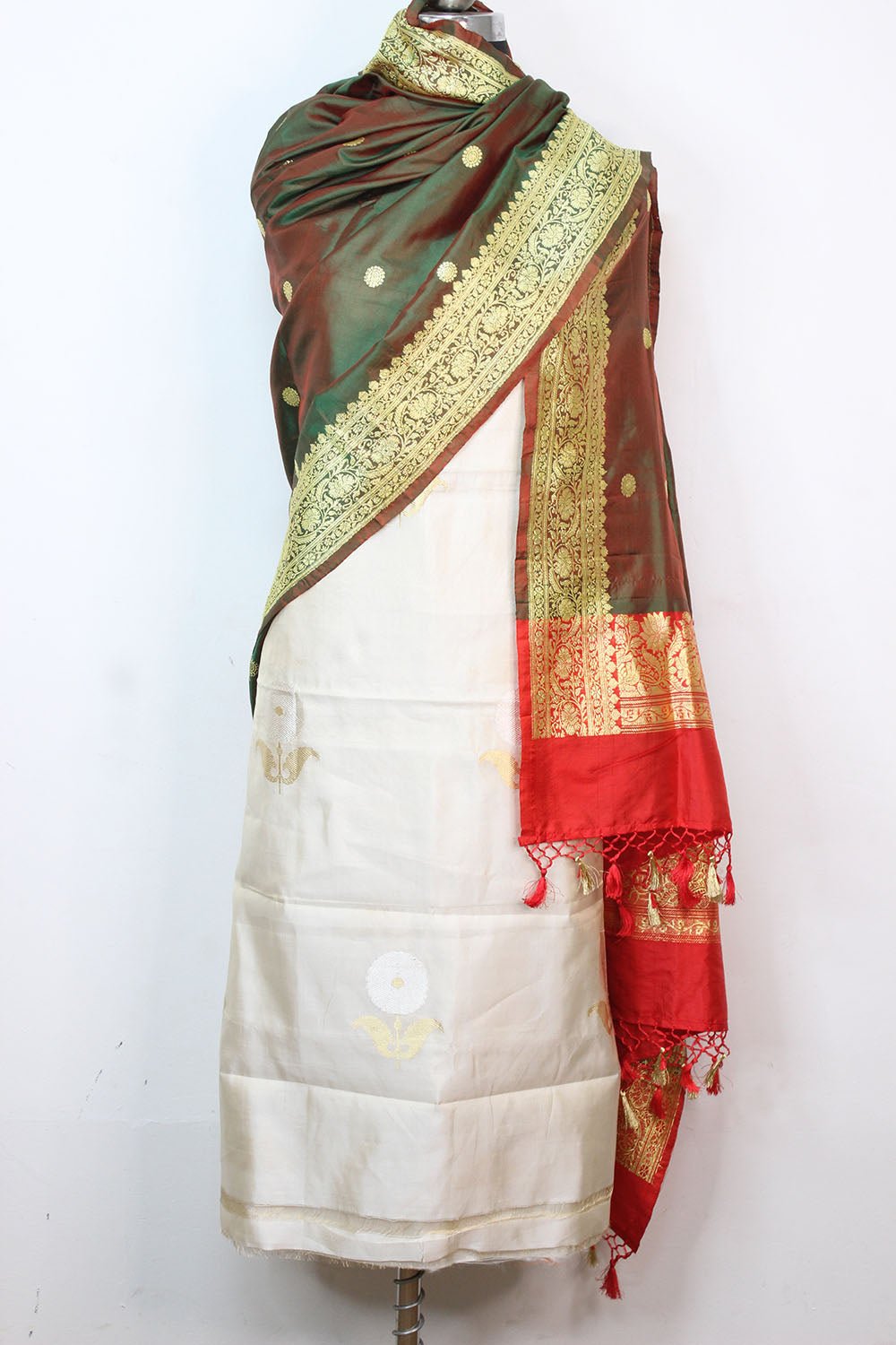 Dyeable Handloom Banarasi Tissue Katan Silk Suit With Green Banarasi Pure Katan Silk Dupatta - Luxurion World