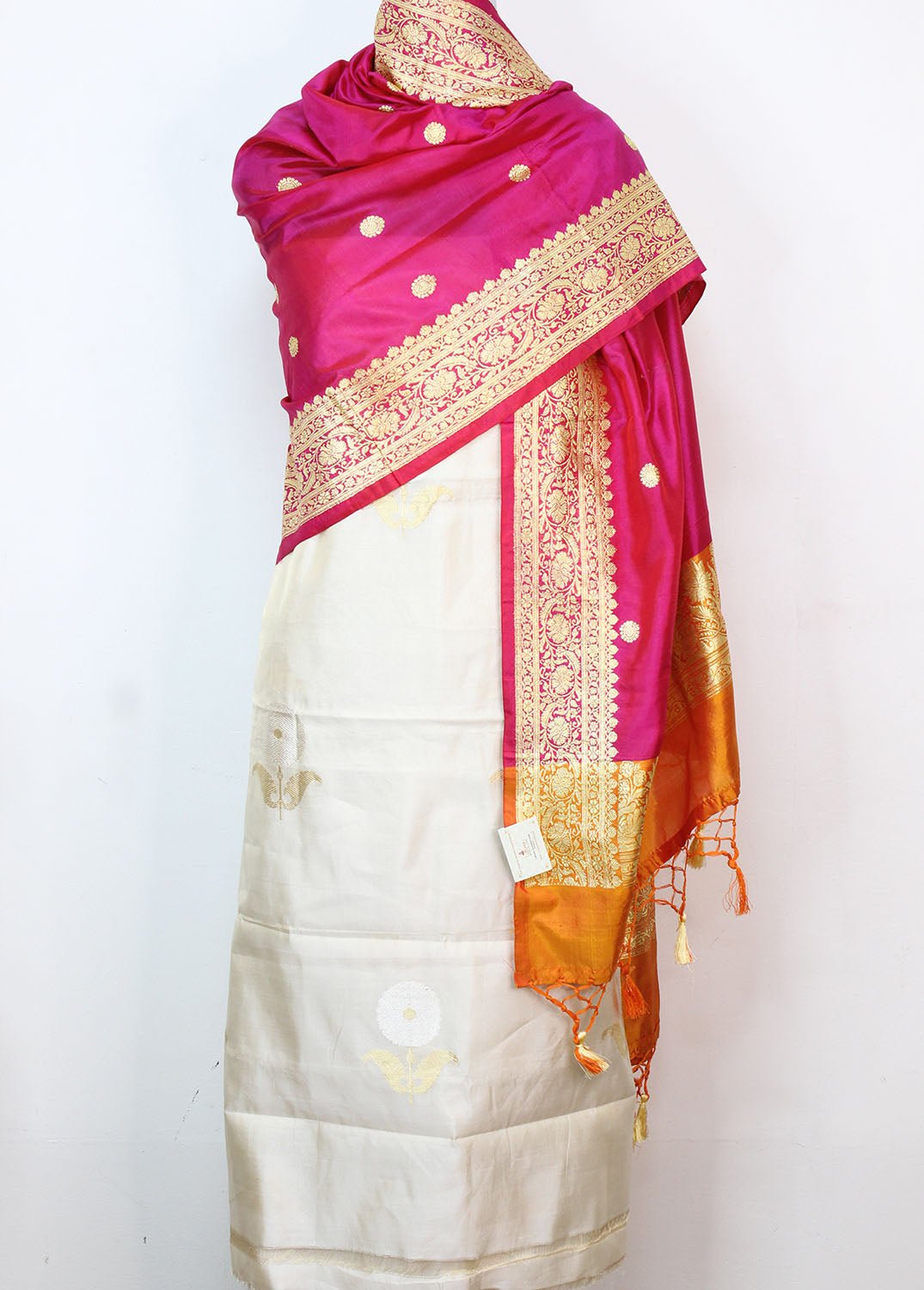 Dyeable Handloom Banarasi Tissue Katan Silk Suit With Pink Banarasi Pure Katan Silk Dupatta - Luxurion World