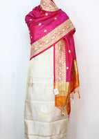 Dyeable Handloom Banarasi Tissue Katan Silk Suit With Pink Banarasi Pure Katan Silk Dupatta - Luxurion World