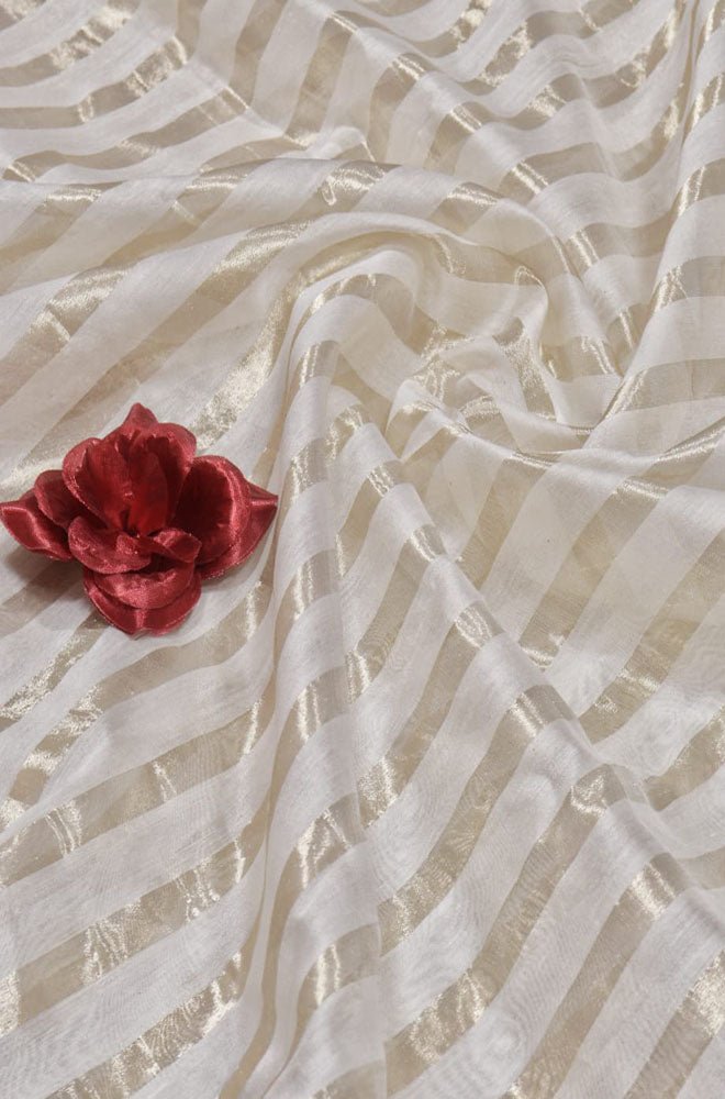 Dyeable Trendy Chanderi Silk Stripe Design Fabric (1 Mtr) - Luxurion World