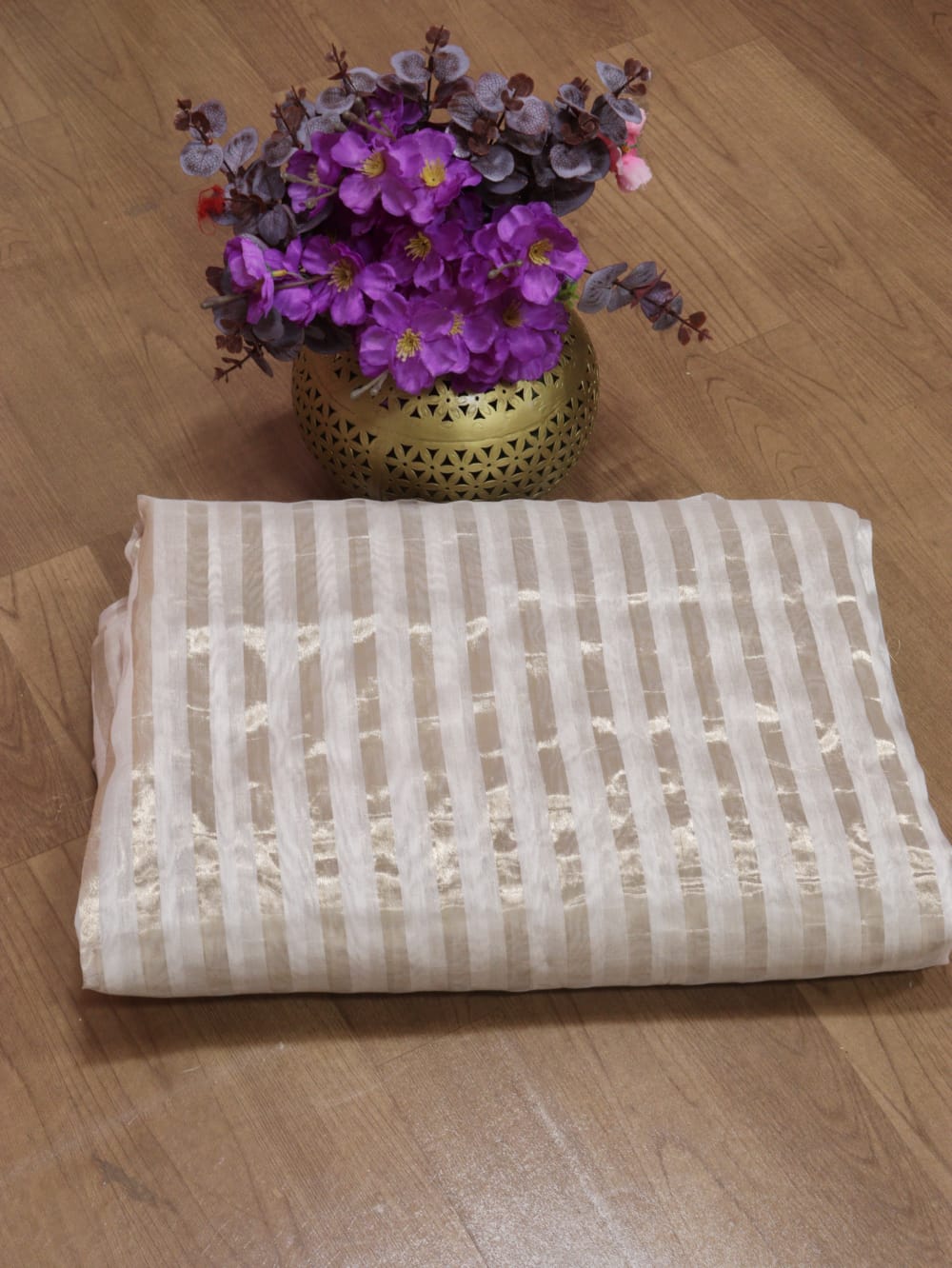 Dyeable Trendy Chanderi Silk Stripe Design Fabric (1 Mtr) - Luxurion World