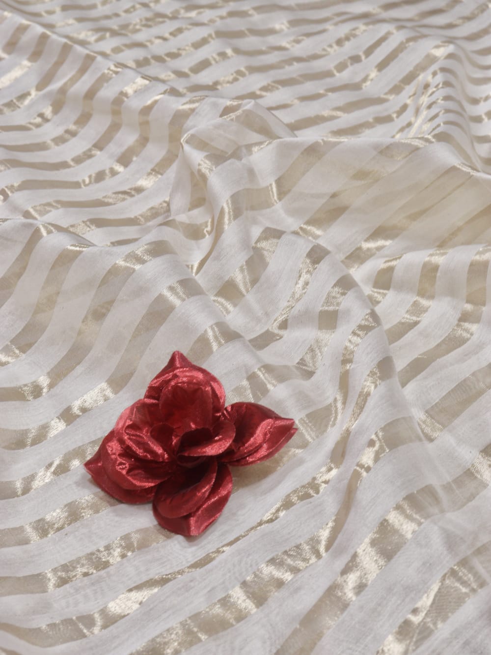 Dyeable Trendy Chanderi Silk Stripe Design Fabric (1 Mtr) - Luxurion World
