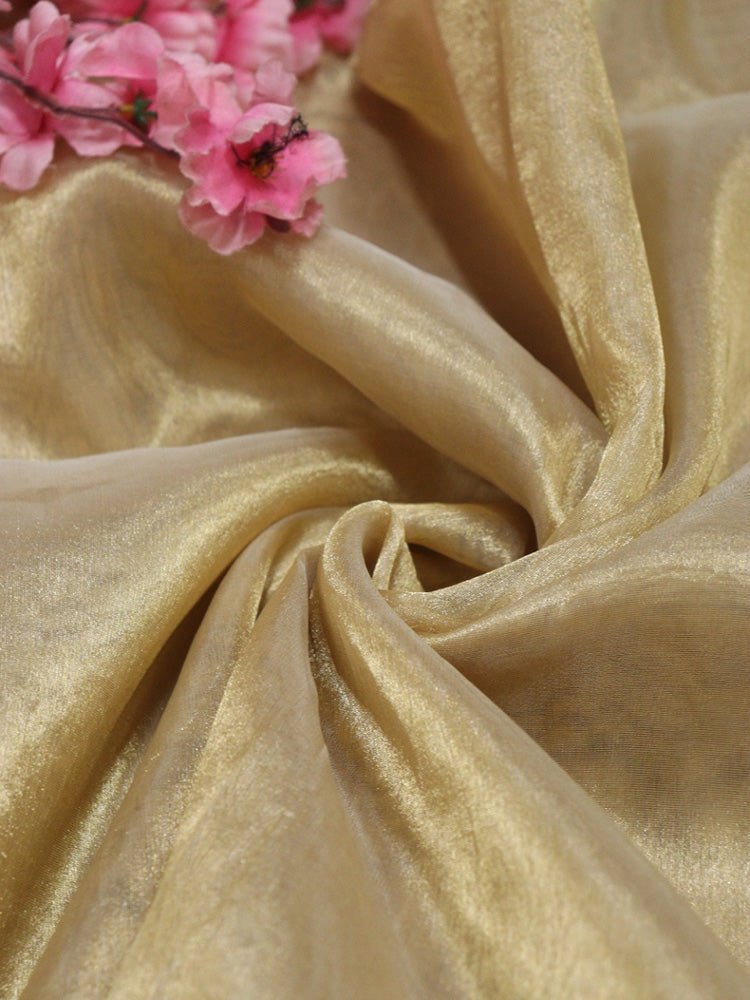 Golden Banarasi Tissue Silk Suit With Yellow And Maroon Bandhani Hand Gota Work Pure Gajji Silk Dupatta - Luxurion World