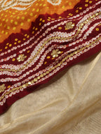 Golden Banarasi Tissue Silk Suit With Yellow And Maroon Bandhani Hand Gota Work Pure Gajji Silk Dupatta - Luxurion World