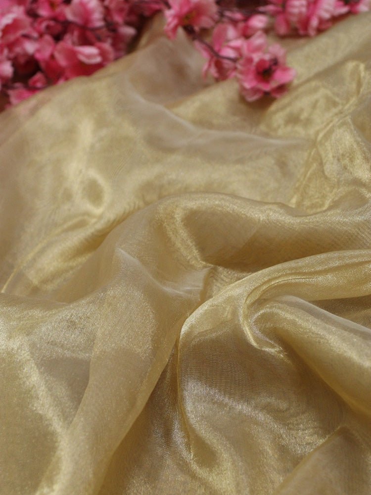 Golden Banarasi Tissue Silk Suit With Yellow And Maroon Bandhani Hand Gota Work Pure Gajji Silk Dupatta - Luxurion World