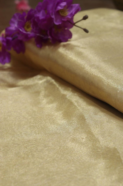 Golden Banarasi Tissue Silk Suit With Yellow And Maroon Bandhani Hand Gota Work Pure Gajji Silk Dupatta
