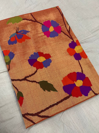 Golden Handloom Paithani Brocade Pure Silk Blouse Piece Fabric ( 1 Mtr )