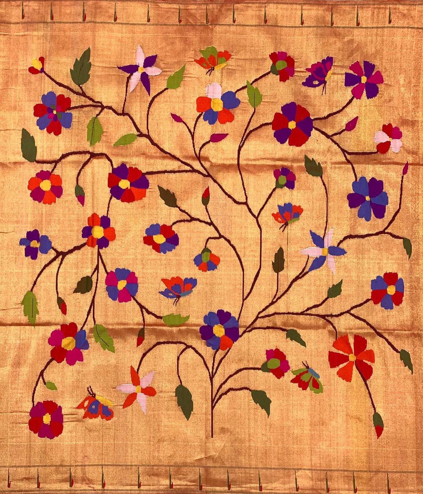 Golden Handloom Paithani Brocade Pure Silk Blouse Piece Fabric ( 1 Mtr ) - Luxurion World