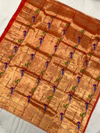 Golden Handloom Paithani Pure Silk Blouse Piece Fabric ( 1 Mtr ) - Luxurion World