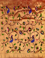 Golden Handloom Paithani Pure Silk Blouse Piece Fabric ( 1 Mtr ) - Luxurion World