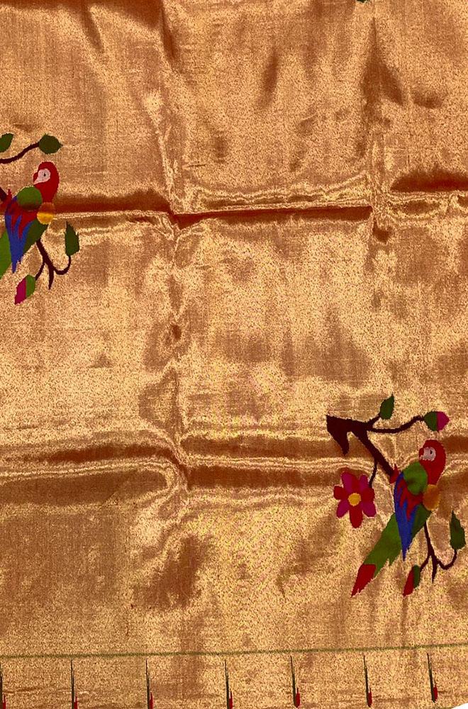 Golden Handloom Paithani Pure Silk Blouse Piece Fabric ( 1 Mtr ) Luxurionworld
