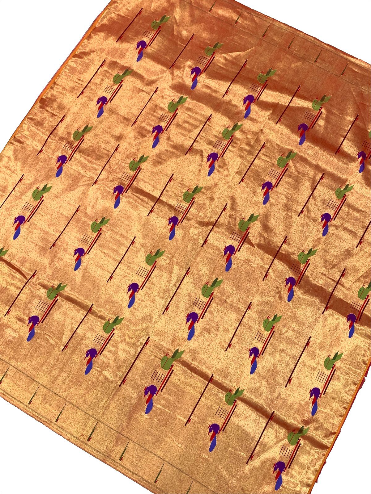 Golden Handloom Paithani Pure Silk Blouse Piece Fabric ( 1 Mtr ) - Luxurion World