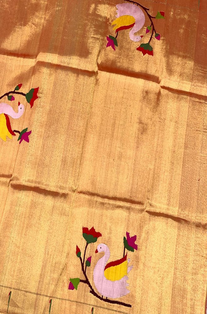 Golden Handloom Paithani Pure Silk Blouse Piece Fabric( 1 Mtr )