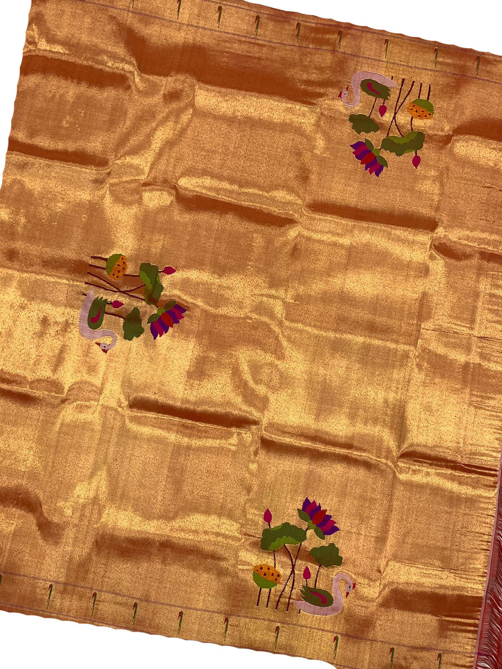 Exquisite Golden Handloom Paithani Pure Silk Blouse Piece Fabric