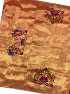Golden Handloom Paithani Pure Silk Blouse Piece Flower Design Fabric ( 1 Mtr ) - Luxurion World