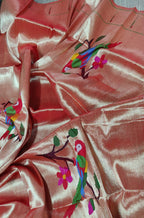 Golden Handloom Paithani Pure Silk Blouse Piece Parrot Design Fabric ( 1 Mtr ) - Luxurion World