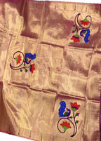 Golden Handloom Paithani Pure Silk Blouse Piece Peacock Design Fabric - Luxurion World