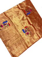 Golden Handloom Paithani Pure Silk Blouse Piece Peacock Design Fabric - Luxurion World