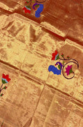 Golden Handloom Paithani Pure Silk Blouse Piece Peacock Design Fabric - Luxurion World
