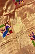 Golden Handloom Paithani Pure Silk Blouse Piece Peacock Design Fabric - Luxurion World