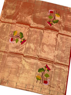 Golden Handloom Paithani Pure Silk Flower Design Blouse Piece Fabric( 1 Mtr ) - Luxurion World