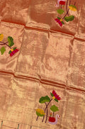 Golden Handloom Paithani Pure Silk Flower Design Blouse Piece Fabric( 1 Mtr ) - Luxurion World