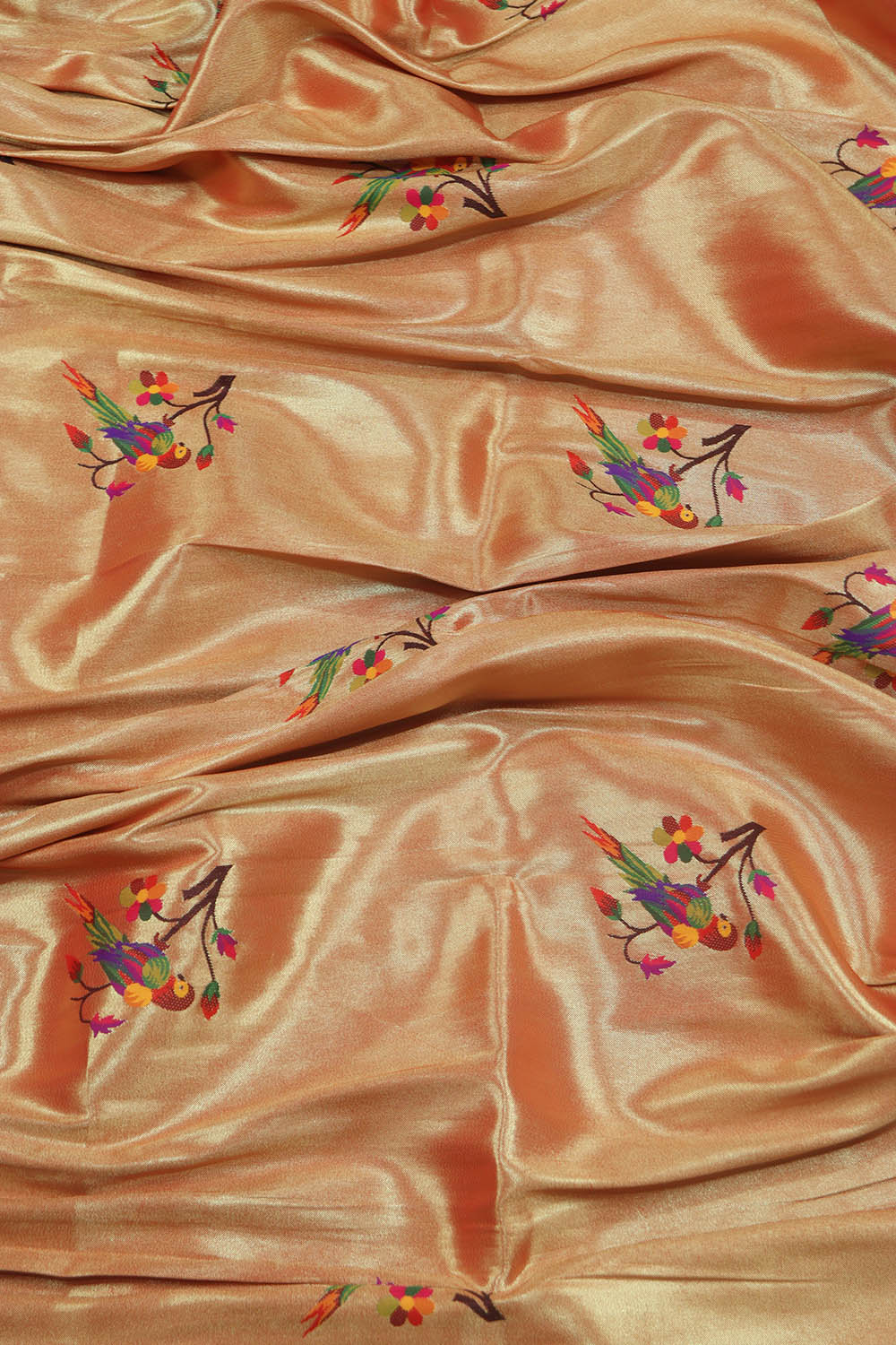 Golden Paithani Brocade Silk Peacock And Floral Design Dupatta - Luxurion World